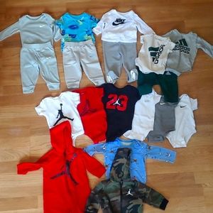 Jordan Nike Adidas 3-6m boys outfits Hoodie jumpsuit. Selling all together.